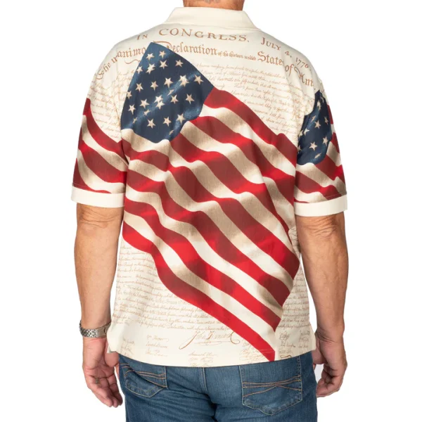Men's Patriotic American Waving Flag 100% Cotton Polo Shirt – Image 2