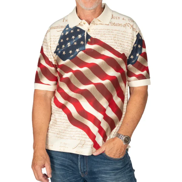 Men's Patriotic American Waving Flag 100% Cotton Polo Shirt – Image 4